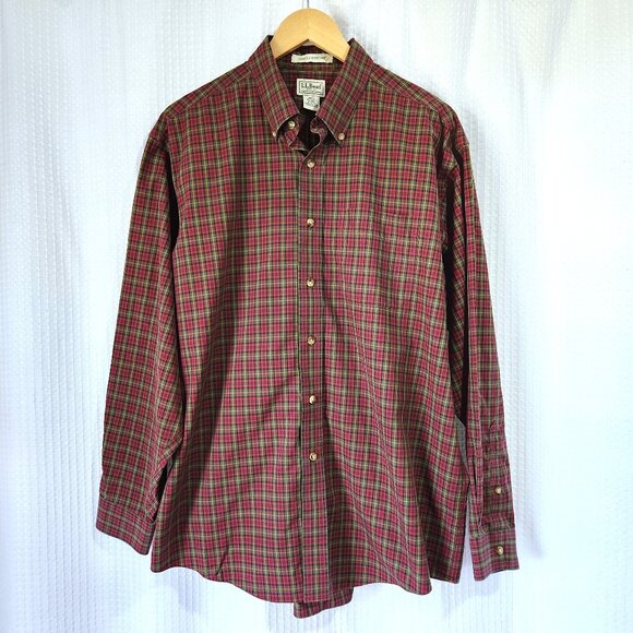 LL Bean Plaid Shirt Men's Large Regular Wrinkle Resistant Long Sleeve Button Up - Picture 1 of 9